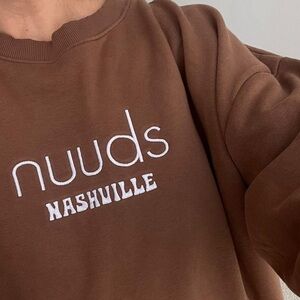Nuuds Nashville Embroidered Chocolate Brown Crewneck Sweatshirt XL Loungewear